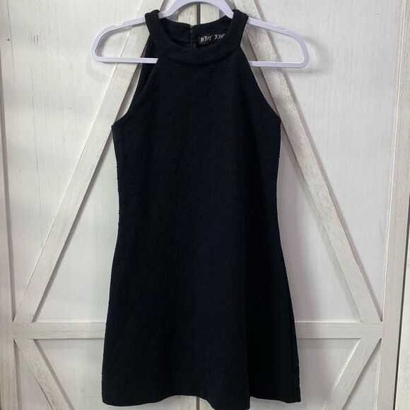 Betsey Johnson Halter Style Solid Black Swing Dress With Raised Rose Design - Picture 8 of 12